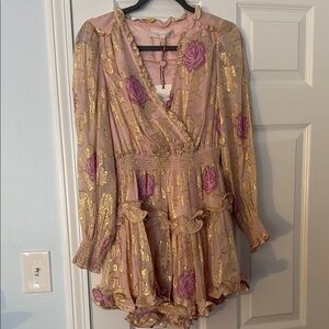 Elegant Pink and Gold Floral Dress